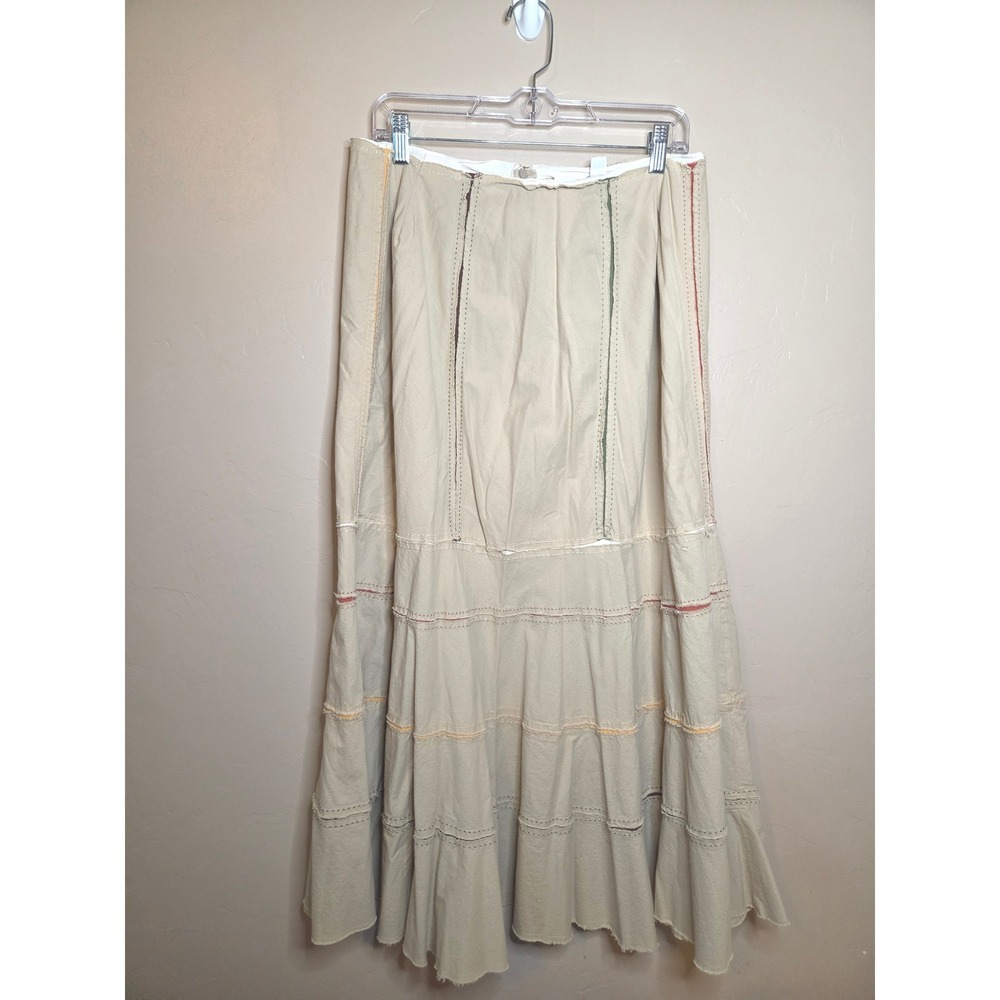 Cato Woman Khaki Tan Cotton Tiered Maxi Skirt Boho Raw Hem 16W